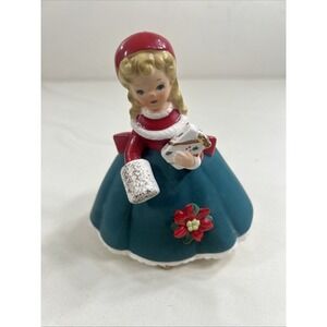 Vintage 5.75 Inarco Christmas Girl Planter Green Skirt 1963 Paper Sticker E-1134